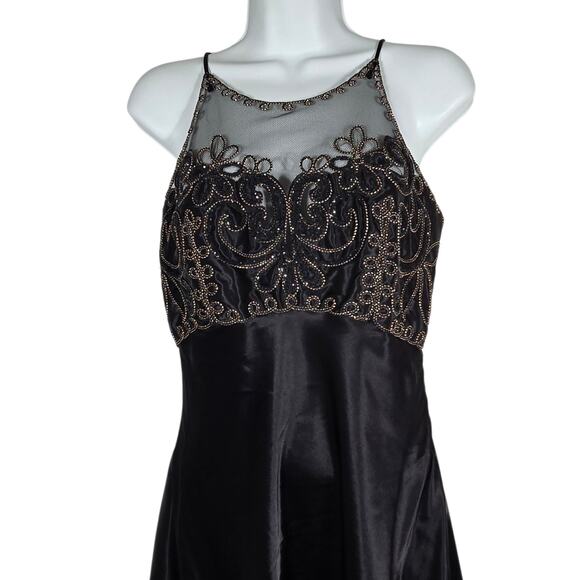 VTG Fredericks Of Hollywood Beaded Satin Cocktail Dress Womens 7 Black Mesh NEW - Picture 2 of 12